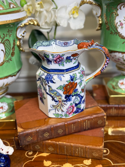 RESERVED - Shelley “Late Foley” Ironstone Jug, c. 1890 – Polychrome Floral with Bird Motif, Staffordshire