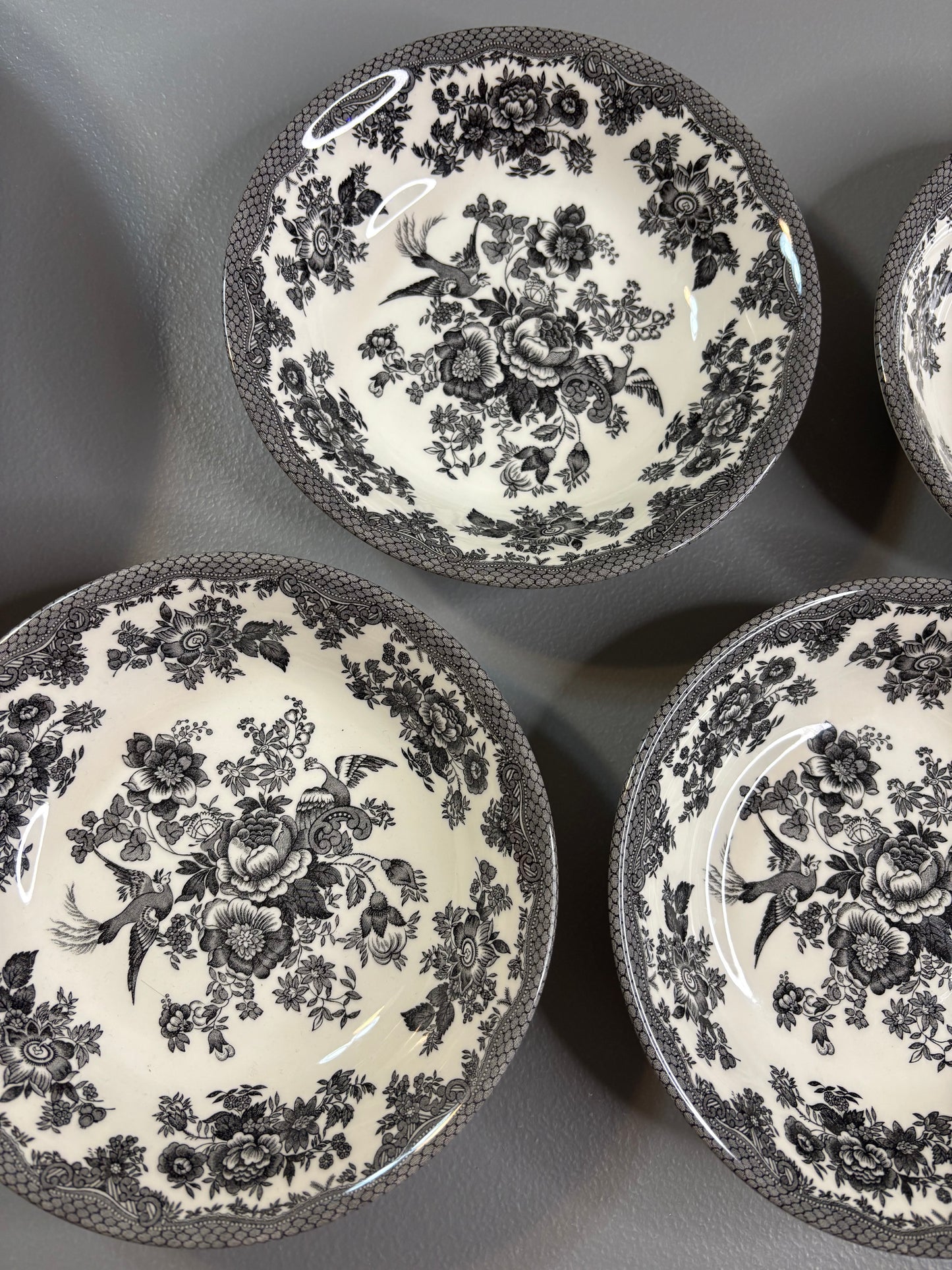 Royal Stafford Asiatic Pheasants black and white transferware bowls set of 5!