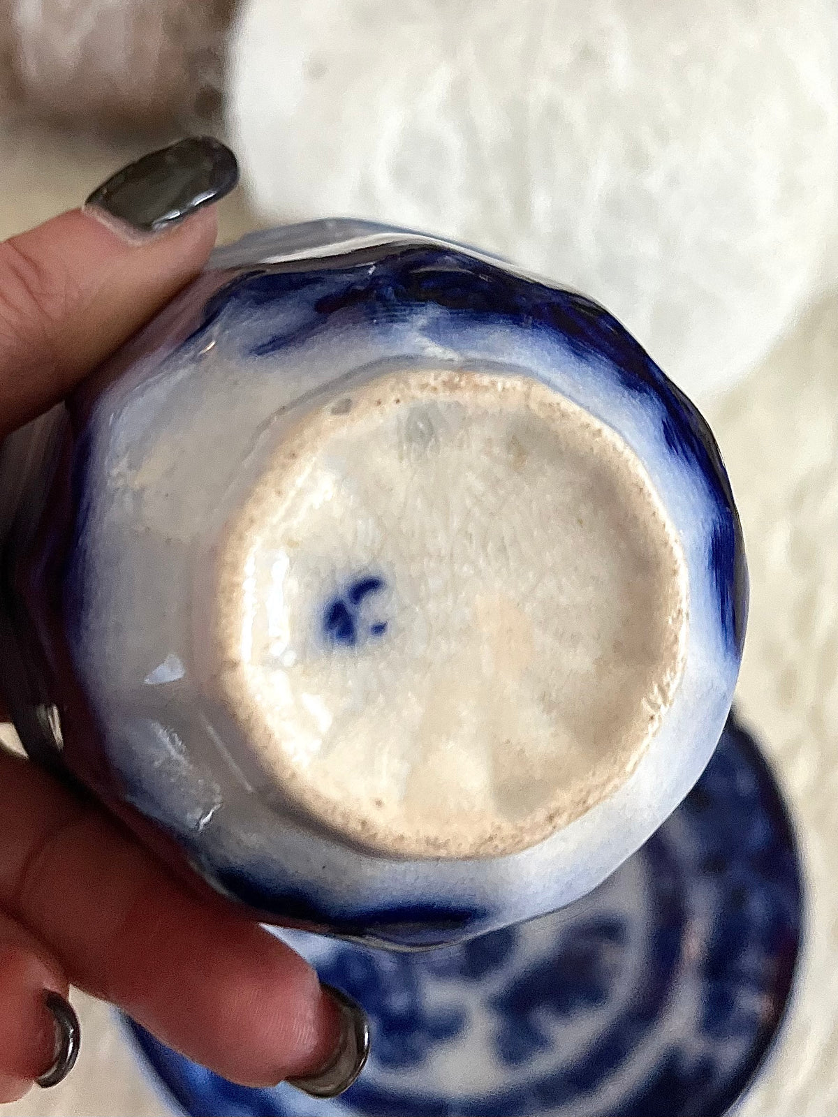 Early Victorian John Maddock Hindustan Flow Blue Tea Bowl & Saucer | 19th Century
