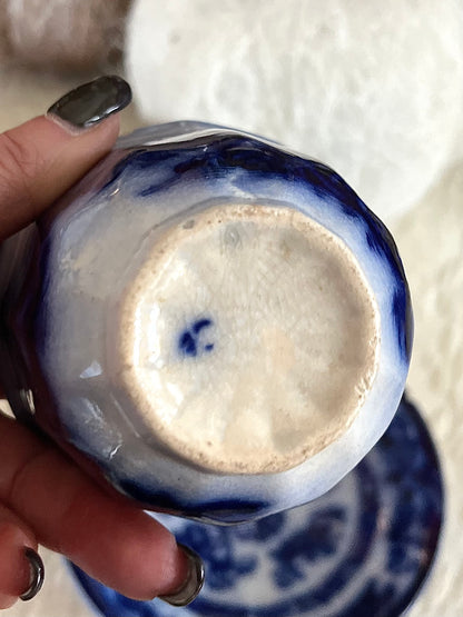 Early Victorian John Maddock Hindustan Flow Blue Tea Bowl & Saucer | 19th Century