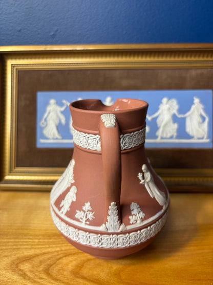 Wedgwood Jasperware terracotta pitcher with gorgeous floral borders!