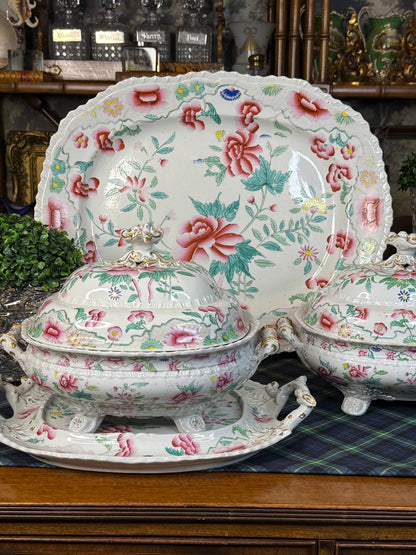 Antique Hicks & Meigh Stone China 6-Piece Tureen & Platter Serving Set | English Staffordshire | Circa 1820