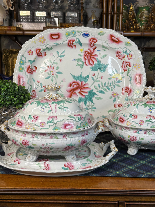 Antique Hicks & Meigh Stone China 6-Piece Tureen & Platter Serving Set | English Staffordshire | Circa 1820