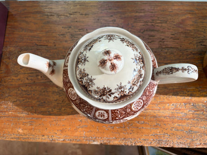 Beautiful brown transferware peacock teapot!
