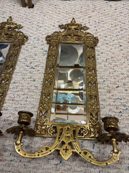 Stunning brass koi mirrored wall sconces pair!