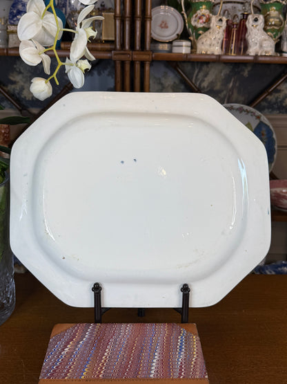 Antique Wedgwood Blue & White Transferware Platter | Scenic Floral Octagonal Serving Platter | c.1860–1880 | 16”