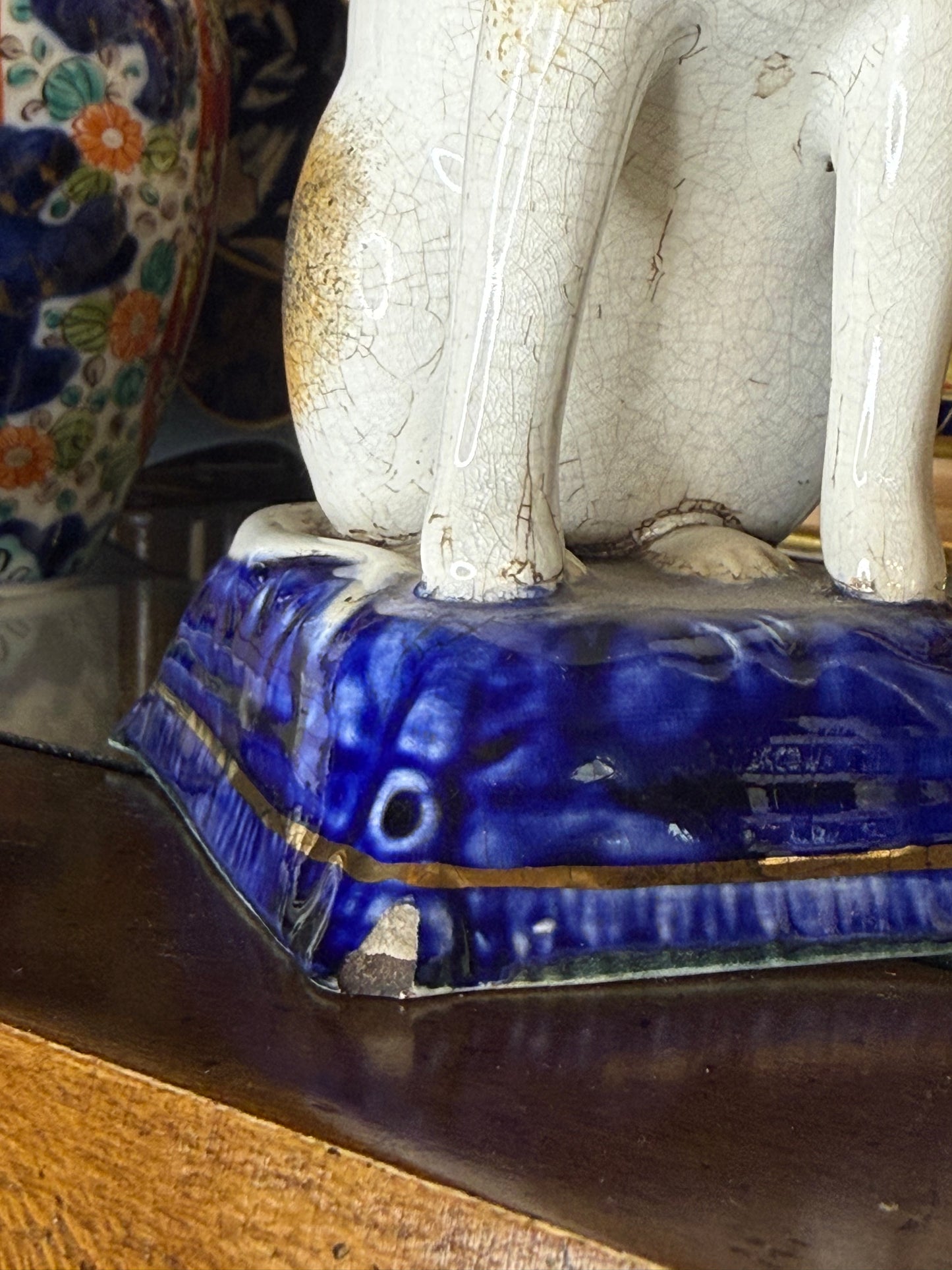 Antique 19th Century Staffordshire Cat Pair with Cobalt Bases | Style DA4481 | 7” Tall