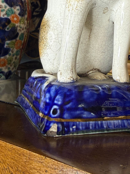 Antique 19th Century Staffordshire Cat Pair with Cobalt Bases | Style DA4481 | 7” Tall