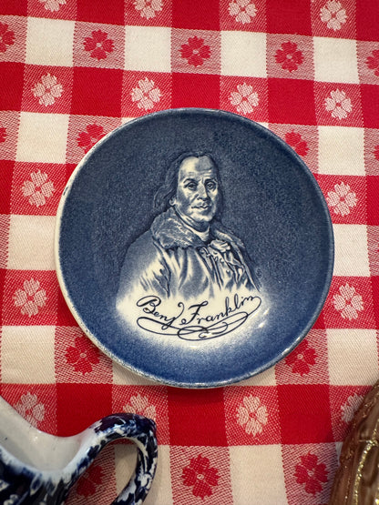 Liberty Blue Benjamin Franklin Commemorative Coaster/Butter Pat | Bicentennial Transferware