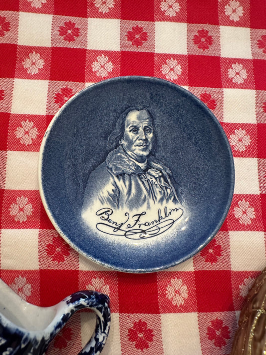 Liberty Blue Benjamin Franklin Commemorative Coaster/Butter Pat | Bicentennial Transferware