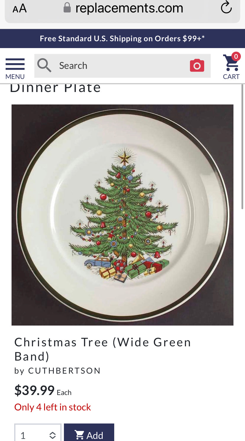 Set of 7 large Christmas Tree dinner plates by CUTHBERTSON of England