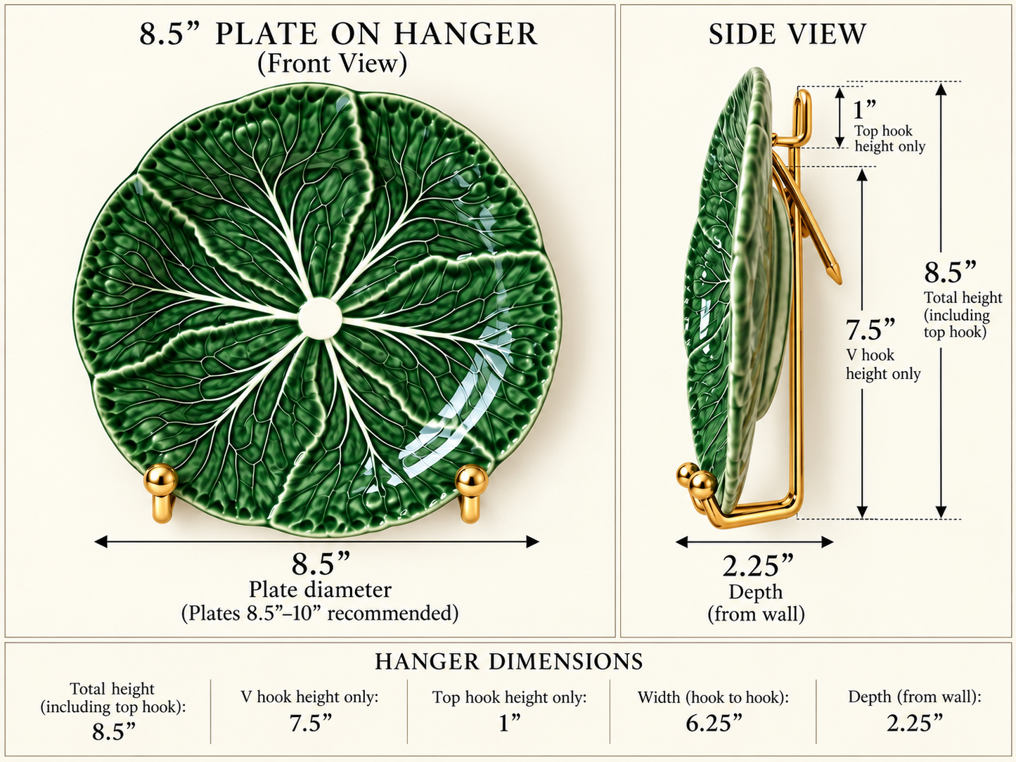 Shiny Brass/Gold Wall Mount For Plate Wall/ Plate Hanger | Fits Medium Diameter Plates Fits 8.5–10” Plates