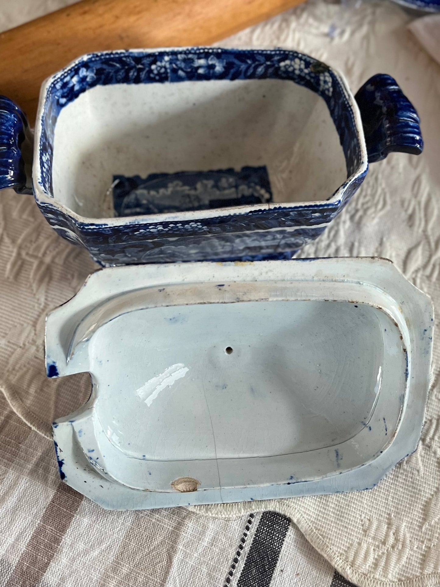 Live 08/04 Rare Historical Blue “Landing of General Lafayette” Covered Sauce Dish | Transfer-Printed Interior | Impressed Clews Warranted Stamp | Circa 1825 - Estate Collection