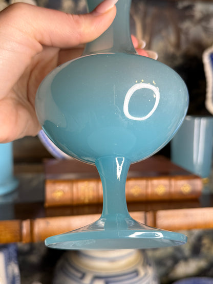 Vintage Light Blue Opaline Glass Bud Vase | 8.5”