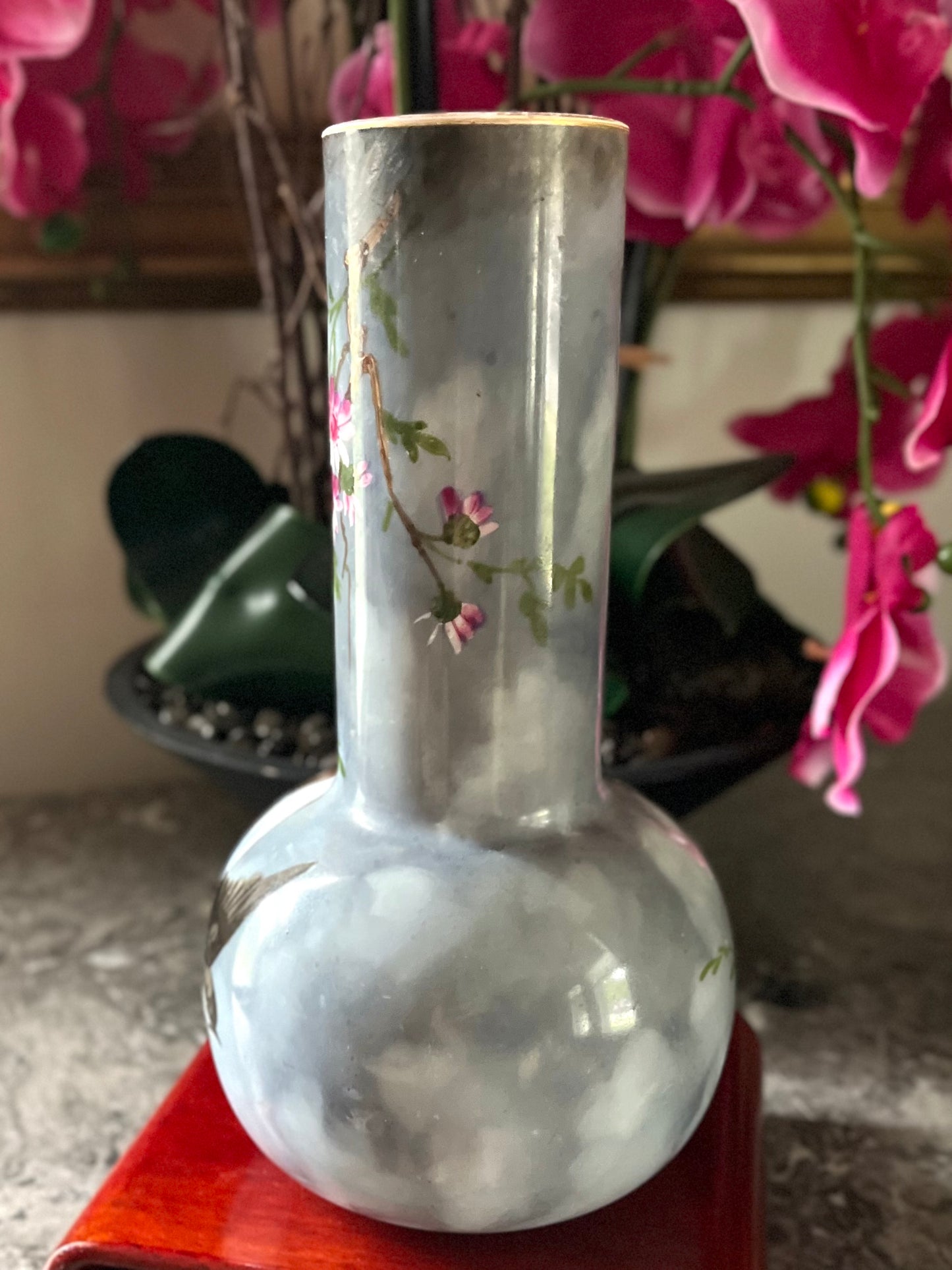 Live 06/29 Stunning Baccarat French Japonisme Opaline Glass Cabinet Vase - Late 1800’s