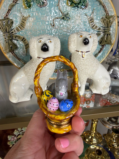 Sweetest Limoges bunny in a basket with eggs trinket box!