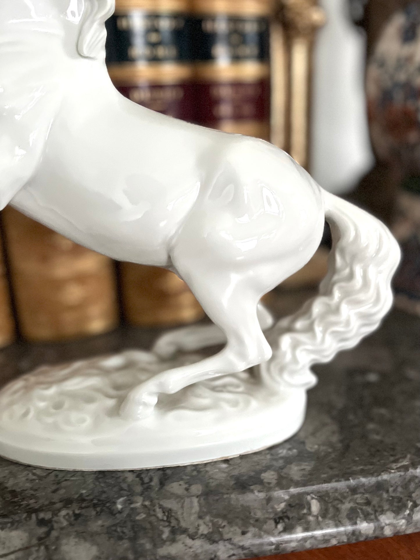 Majestic Blanc de Chine Wier Rearing Stallion Statue - Marked
