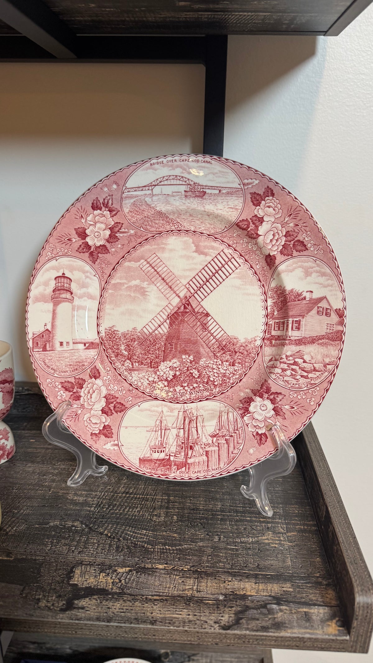 Vintage Cape Cod Souvenir Plate – Red Transferware Staffordshire England