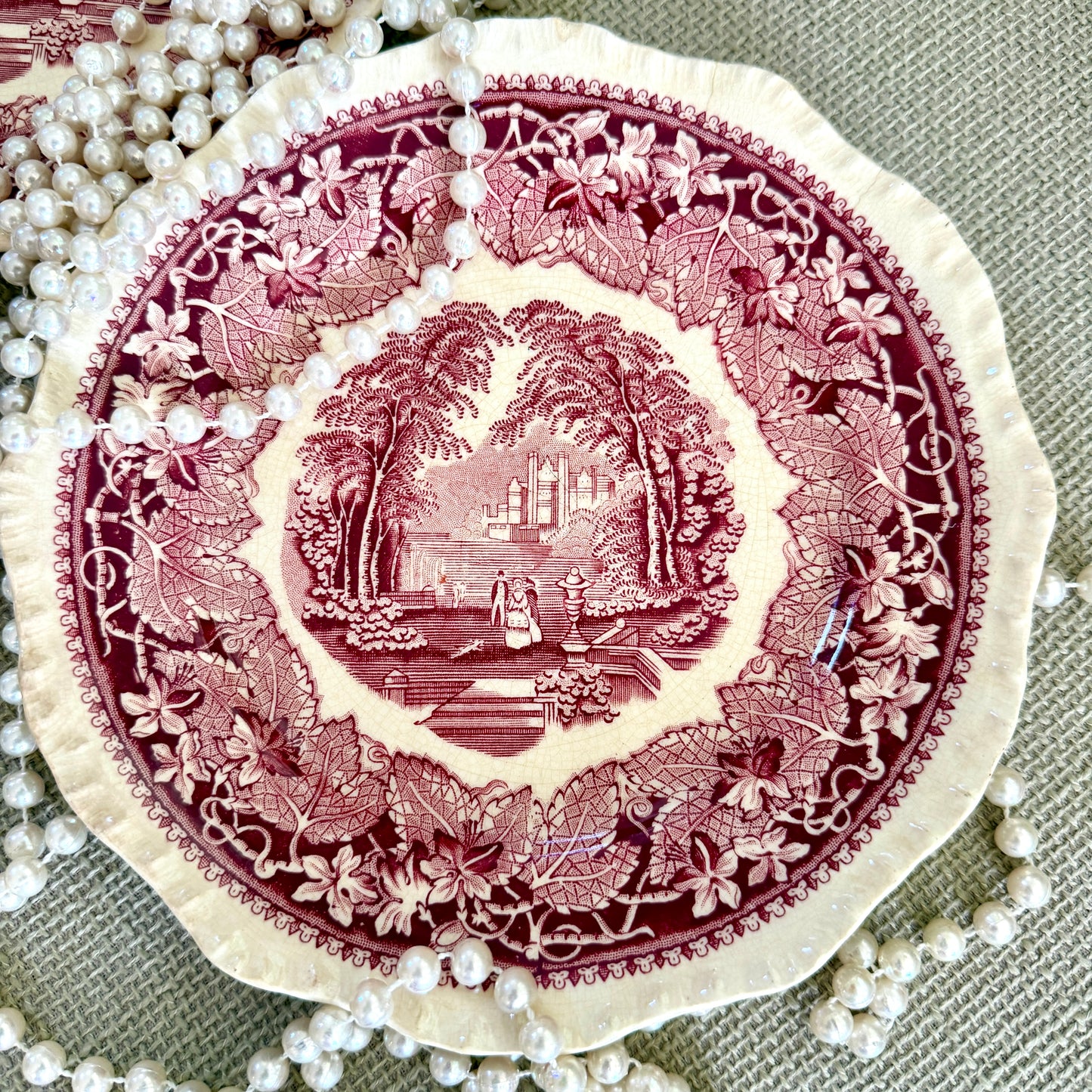 set of 2 vintage Mason’s of England in Vista pink & white plates 8 d