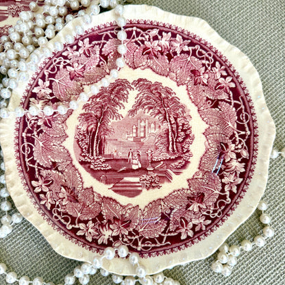 set of 2 vintage Mason’s of England in Vista pink & white plates 8 d