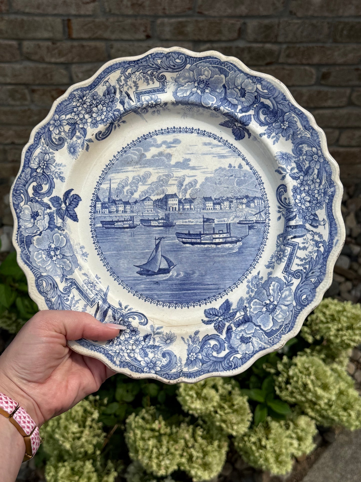 RESERVED - ANGIEFRIEND - RARE Antique c. 1830 Clews Historical Staffordshire Blue Transferware “Picturesque Views – Pittsburgh, PA” Plate | AS IS
