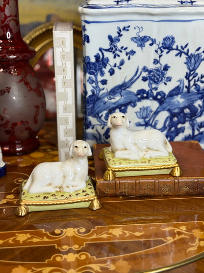 DANNY'S FINE PORCELAIN: 5x4x4 Ceramic Sheep/Lamb Bookends, Lime Gold Pillows