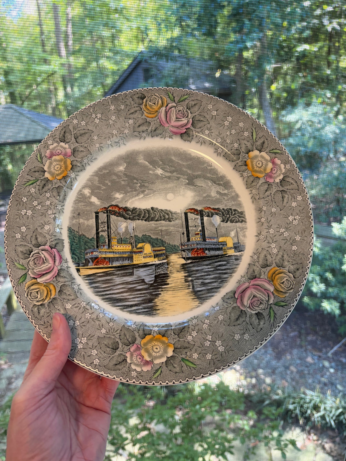 Vintage steamships racing transferware plate!