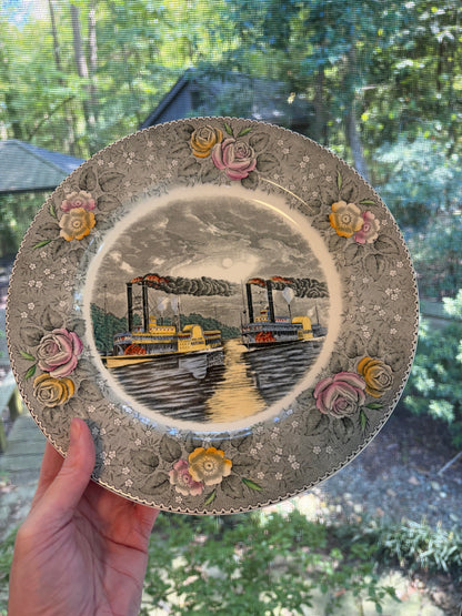 Vintage steamships racing transferware plate!