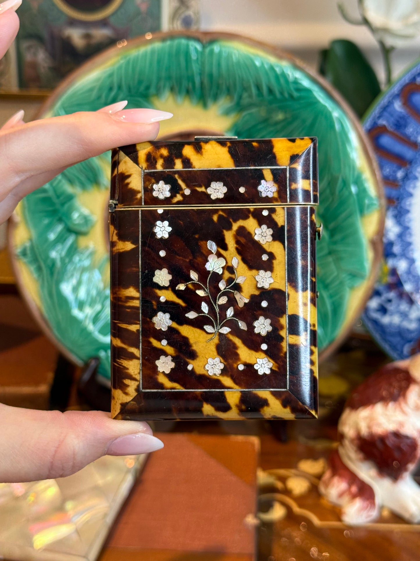 Antique Tortoiseshell & Mother-of-Pearl Calling Card Case c.1880–1900 Monogrammed CAP | 3.5”x2.5”