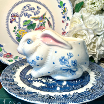Vintage polka dot blue & white bunny rabbit springtime decor