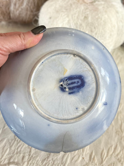 Early Victorian John Maddock Hindustan Flow Blue Tea Bowl & Saucer | 19th Century