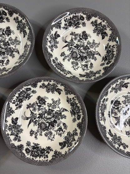 Royal Stafford Asiatic Pheasants black and white transferware bowls set of 5!
