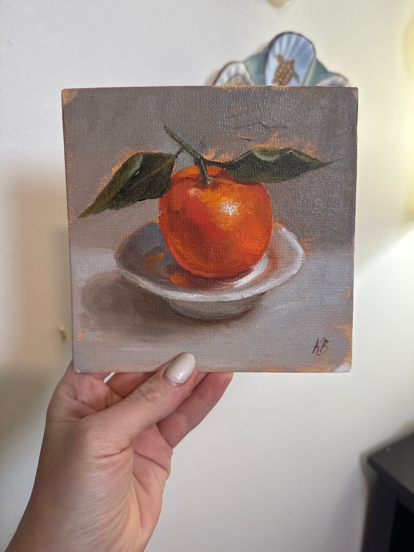 RESERVED - CATRUP3 - Orange on plate oil painting 6x6”