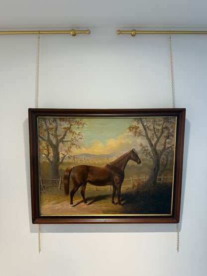 Attributed to John E. Ferneley Sr. English Thoroughbred Horse Portrait Oil Painting, c. 1848–1860 | Framed: 20.75” H × 26.75” W
