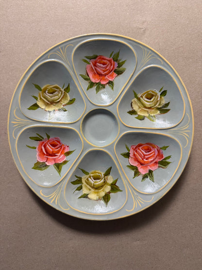 Floral hand painted oyster plate 9” diameter