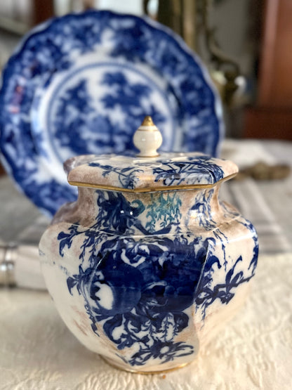 RESERVED - CASEY - Live 09/22 Exceptional 19th Century Doulton Burslem A4797 Blue & White Gilt Biscuit Jar – c.1891–1902 Biscuit #2