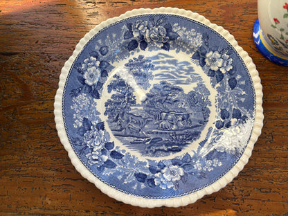 “English Scenic” Blue and white transferware plate by Adams featuring cow pasture scene!