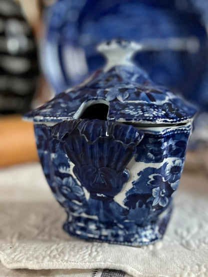 Live 08/04 Rare Historical Blue “Landing of General Lafayette” Covered Sauce Dish | Transfer-Printed Interior | Impressed Clews Warranted Stamp | Circa 1825 - Estate Collection