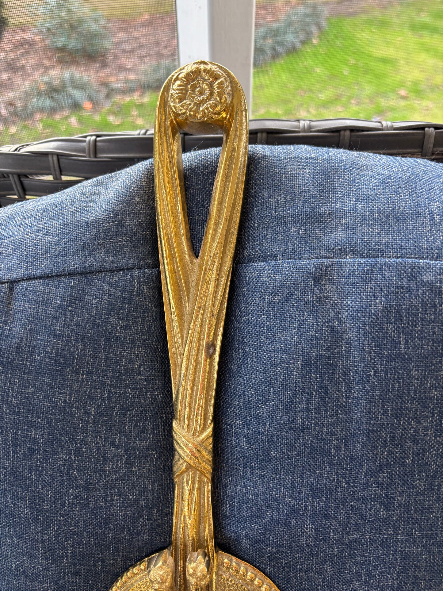 Gorgeous brass wall 25” candleholder sconces with floral and tassel details pair!