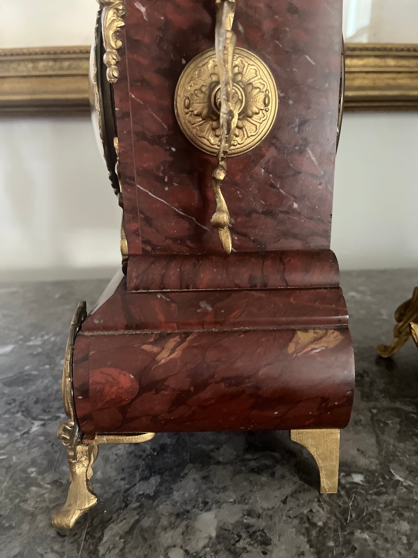 Exceptional Antique Rococo S. Marti France Rouge Griotte Marble And Bronze Ormulu Mantle Clock Circa 1860-1870
