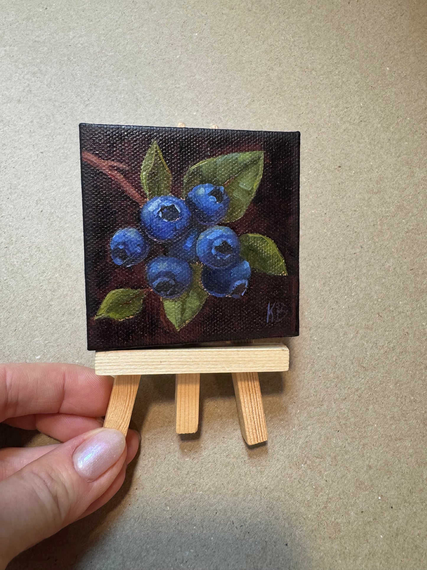Live 06/19 mini art blueberries original oil paintings on stretched canvas 3x3”