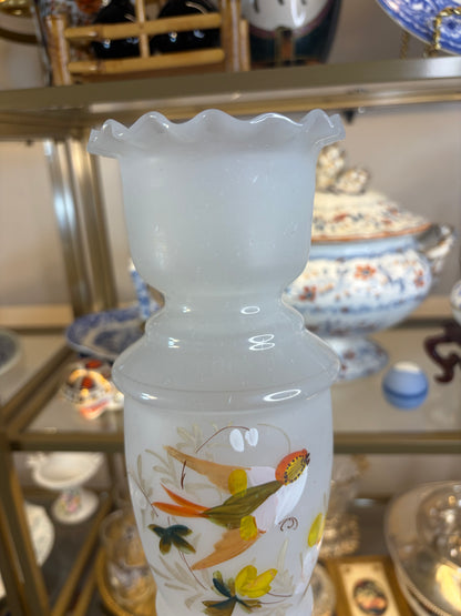 Lovely Bristol glass handpainted vase with bird!