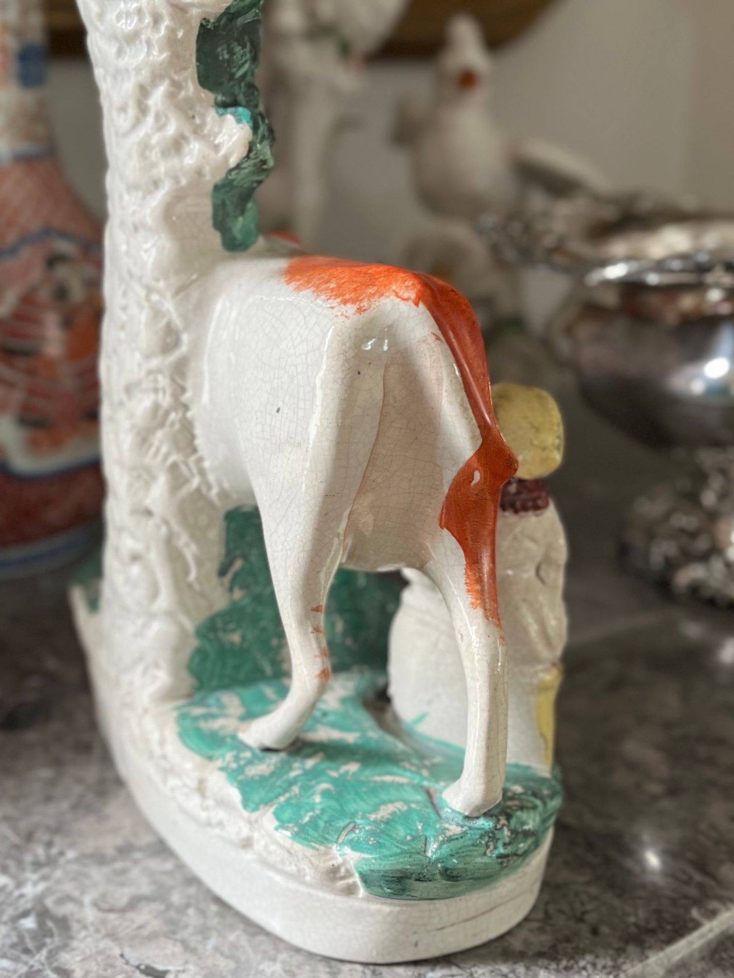 Live 07/28 Rare Antique Staffordshire Cow & Milkmaid Spill Vase | Large Figural Pottery | c.1840–1860 | 10 7/8”H