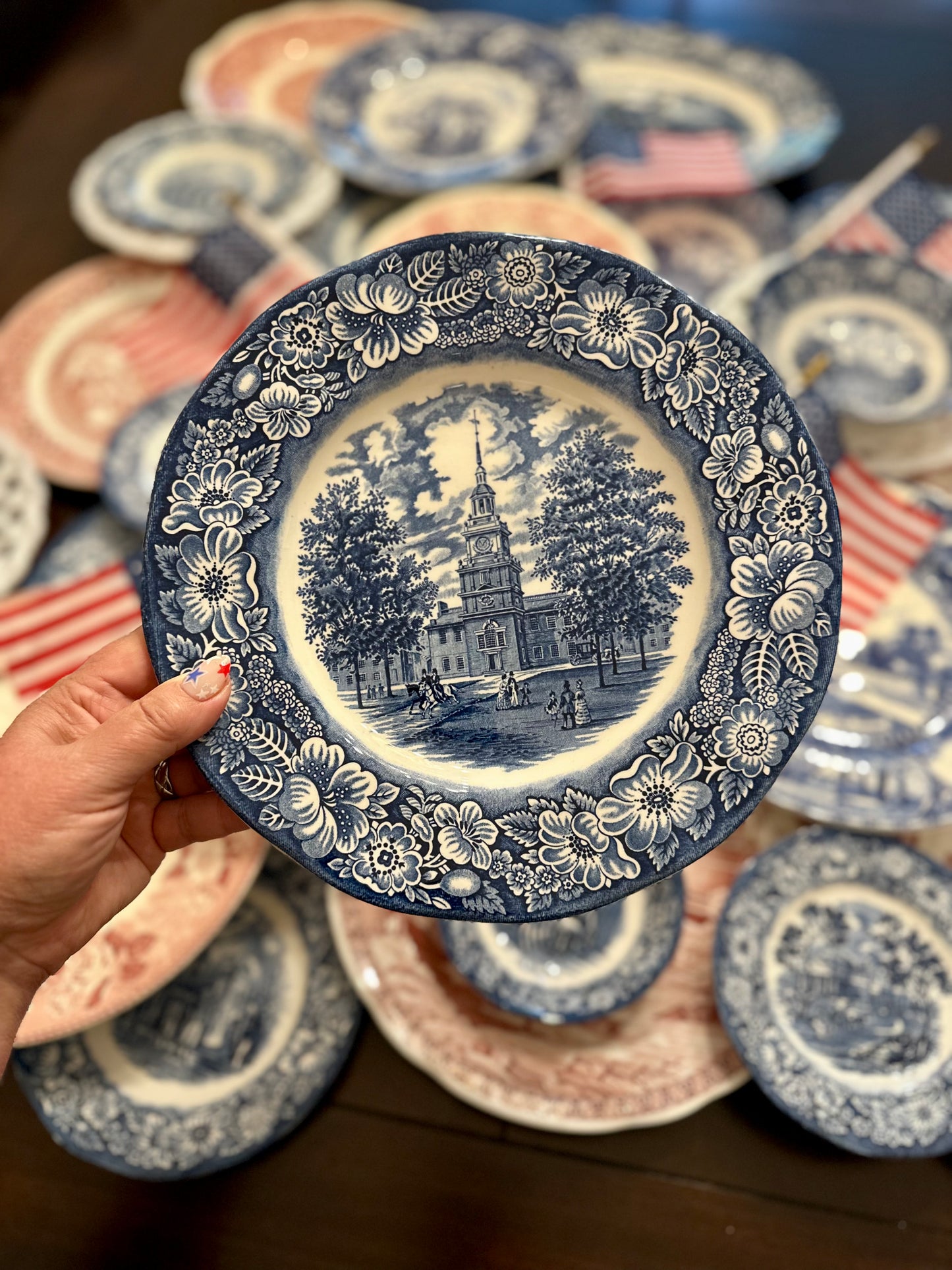 Vintage Liberty Blue “Independence Hall” Dinner Plate | Enoch Wedgwood | Bicentennial Transferware