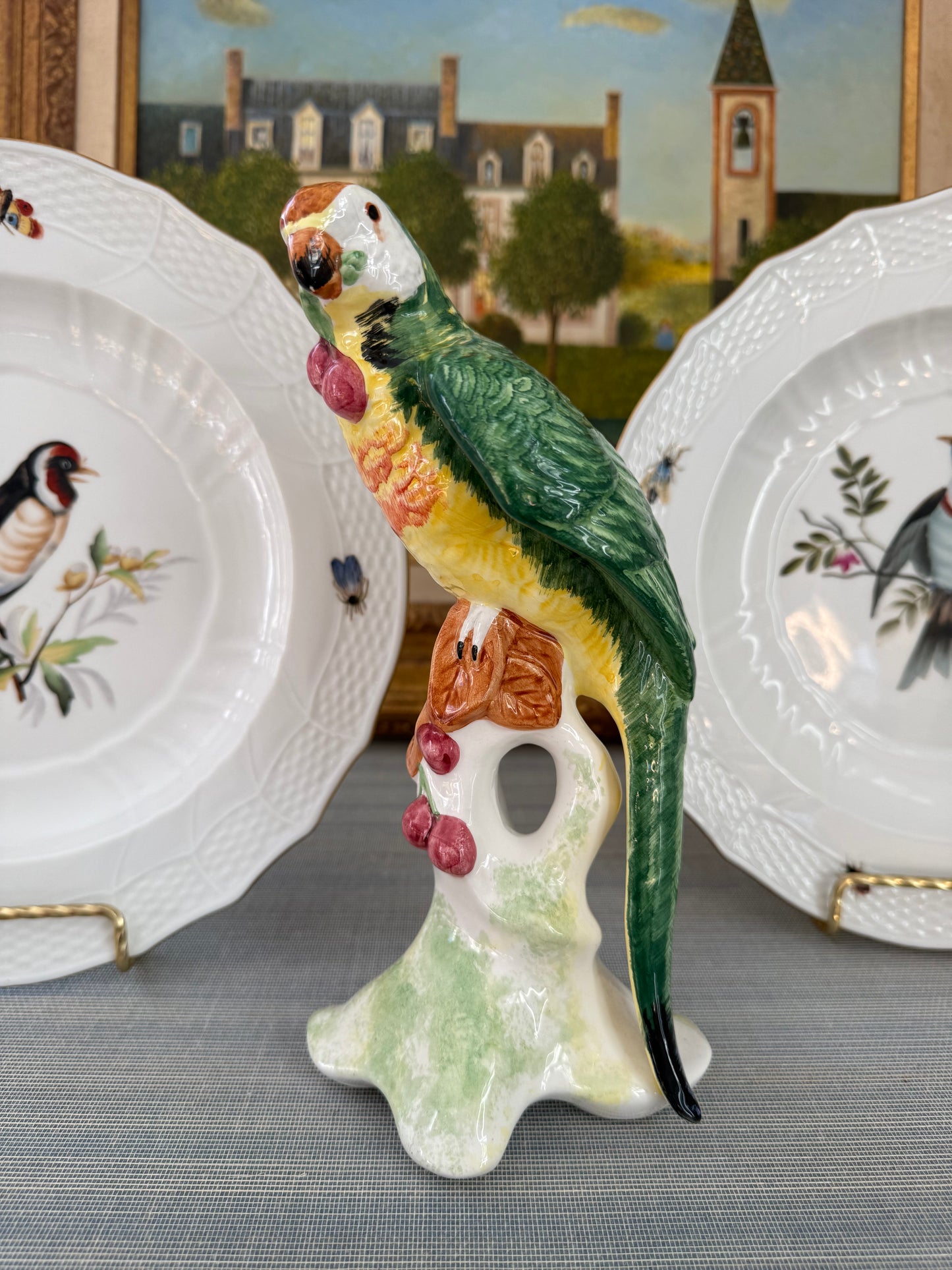 Vintage Pair of Chelsea House Italian 10.25” Bird Plates with Butterflies