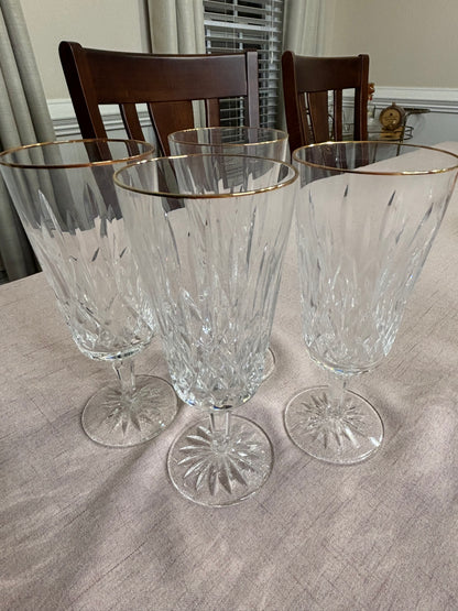 Stunning Waterford Lismore Iced Tea/Water Goblets with gold rims set of 4!