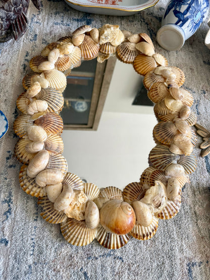 Vintage Handmade Shell-Encrusted Coastal Mirror