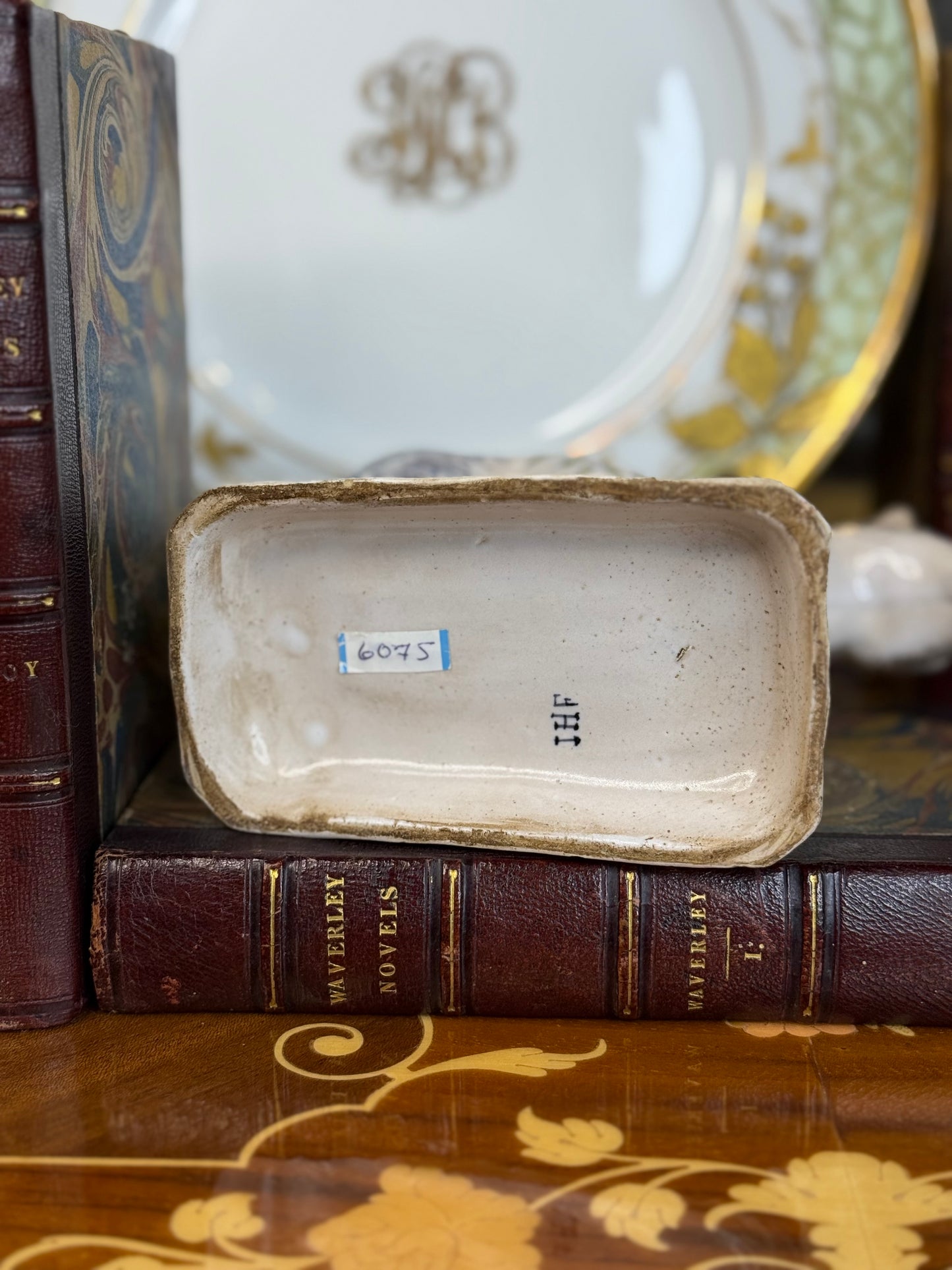 Antique French Faïence Donkey – Hand-Painted Desvres Pottery, Floral Saddle, c. 1880