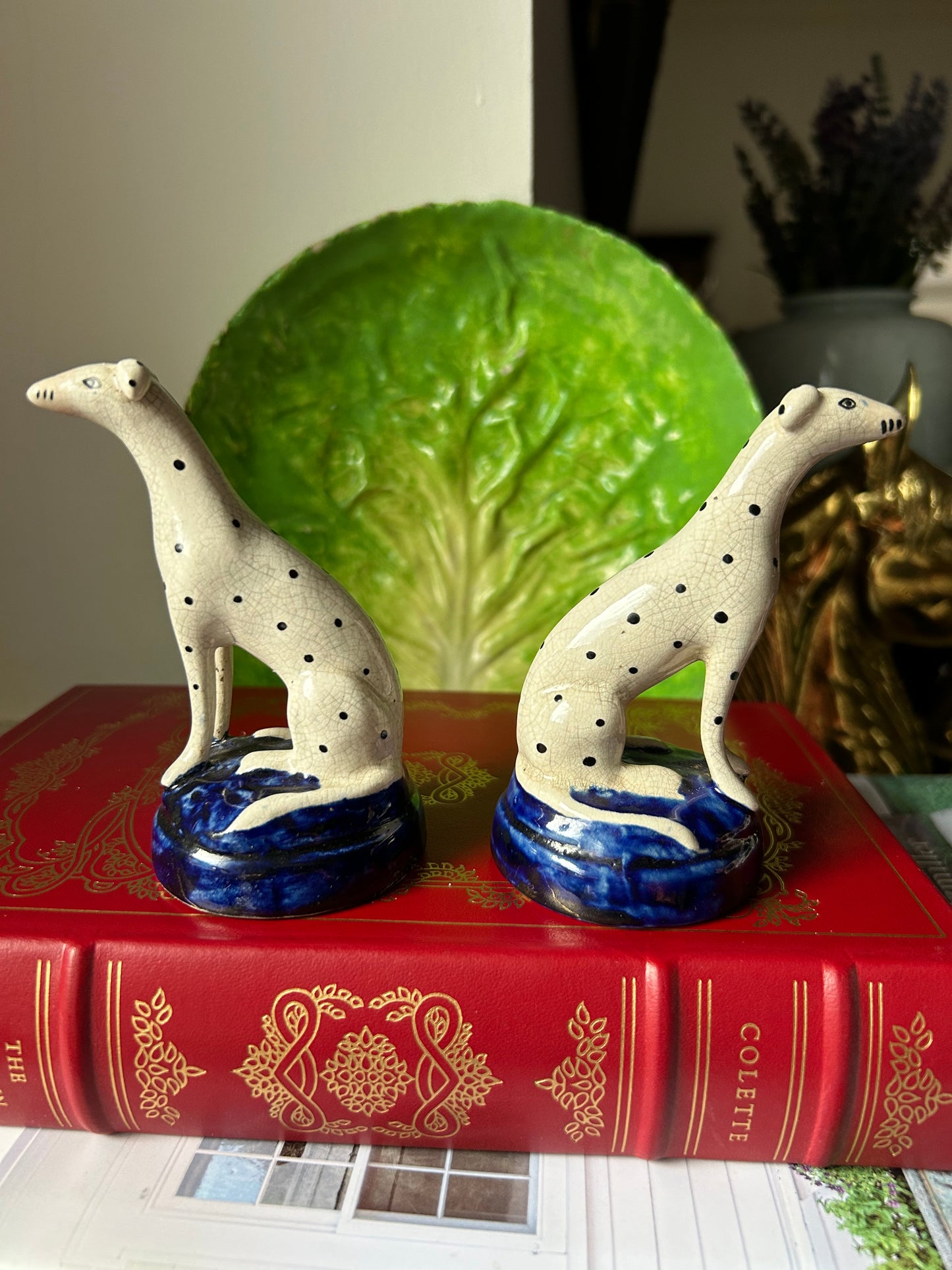 Small Pair of Antique Staffordshire Dalmatians on a Cobalt Base C.1860