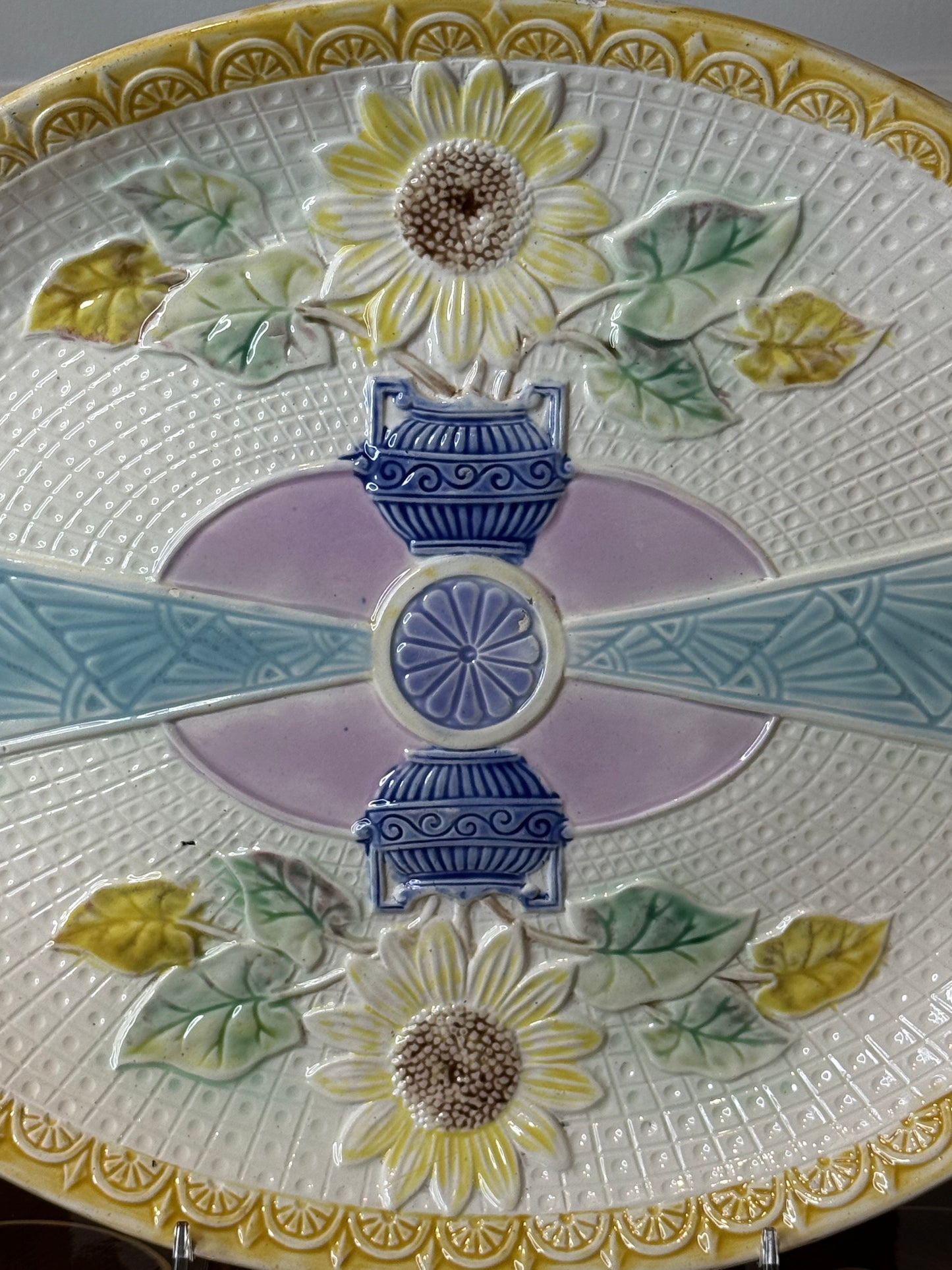Antique Samuel Lear Aesthetic Period “Sunflower & Urn” Serving Platter, c.1883 | 14” x 10.5” | #DA4498